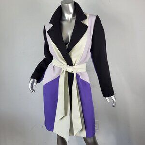NWT~$700~TOCCIN~SZ M~PURPLE BLACK COLORBLOCK OPEN FRONT BELTED TRENCH COAT
